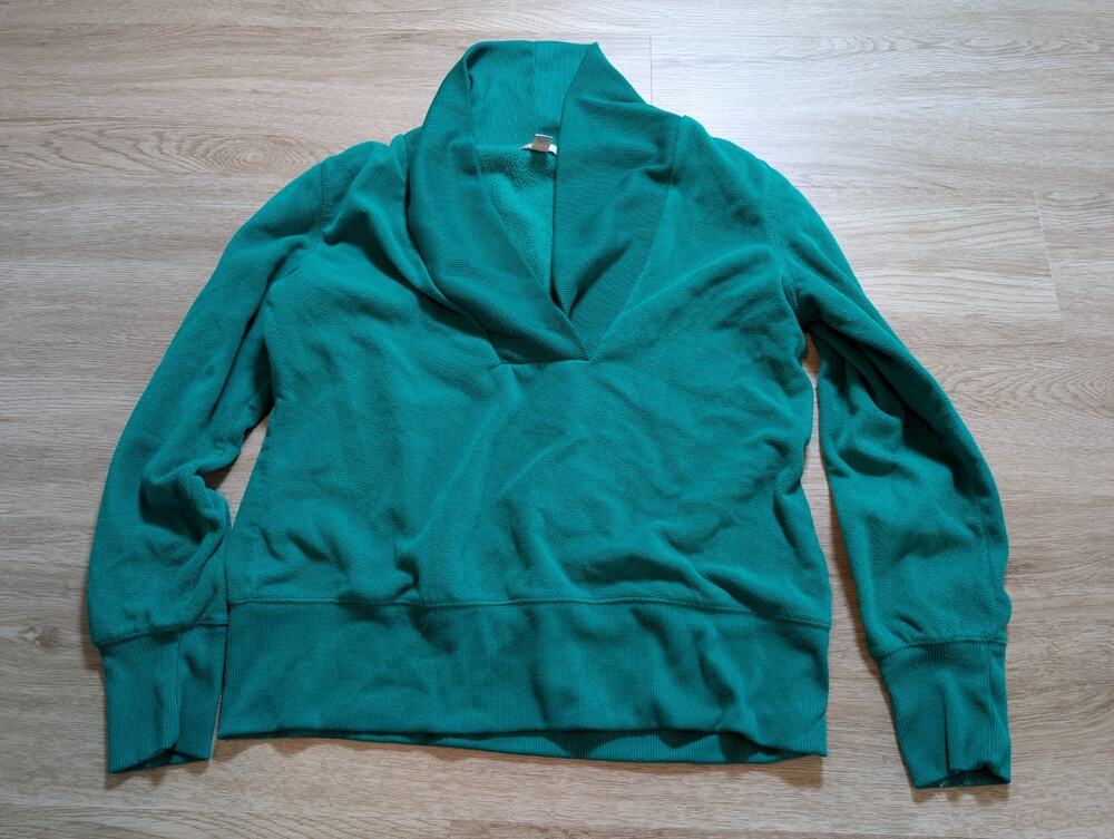 Old Navy Womens M Green Fleece Shawl Collar Pullover Sweatshirt Cozy Casual